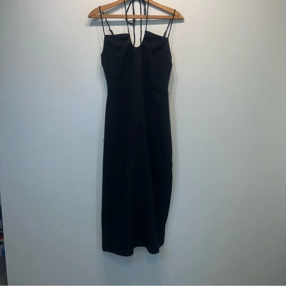 NEW Abercrombie & Fitch Black Strappy Side Slit Maxi Dress Black Sz S Tall $79